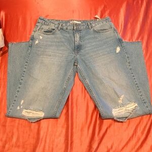 Zara Ripped Distressed Straight Denim Jeans Size 10 Mid Rise